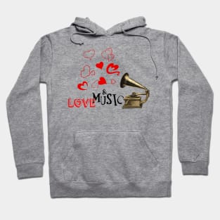 Music & Love, Retro Style Illustration Hoodie